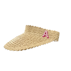 Straw Visor with Pink Monogram A One Size Fits Most